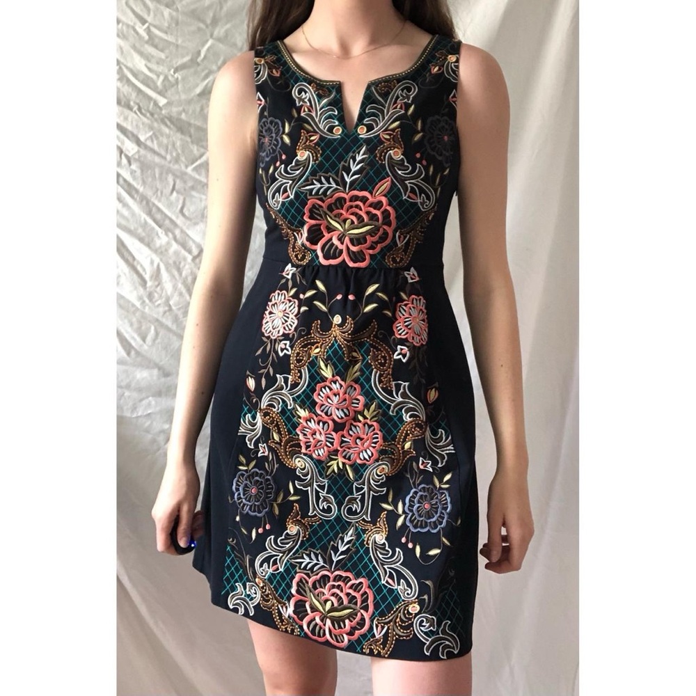 Anthropologie Black Floral Embroidered Dress